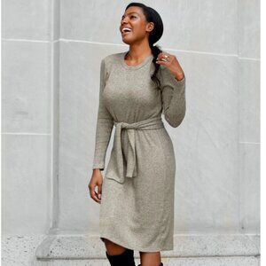 Elegantees Asia Sweater Rib Dress in Grey Mocha